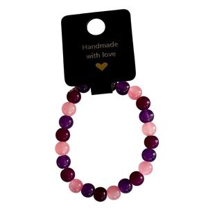 Handmade Pink Purple Bead Bracelet Stackable‎ Stretchy Jewelry